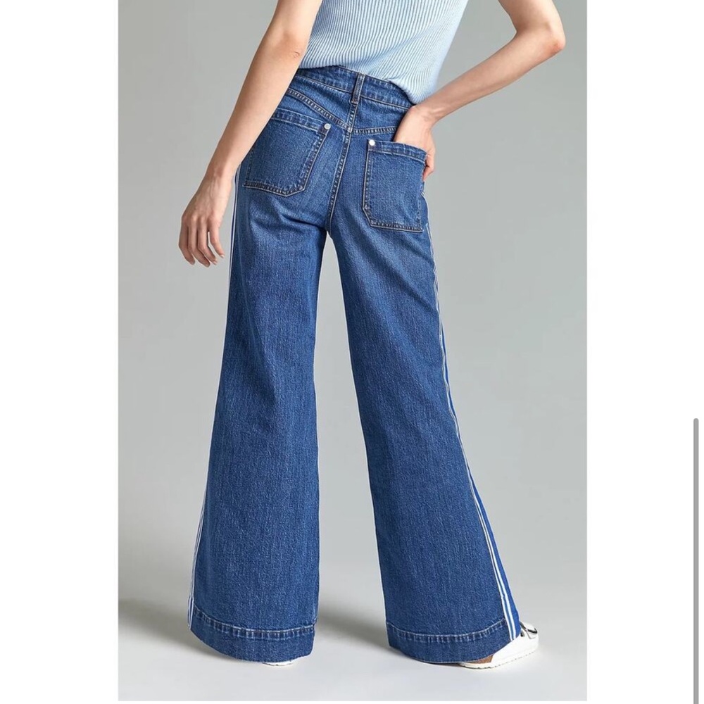 Anthropologie Maeve High Rise Side Stripe Flare Wide Leg Denim Jean Size 27 NWT - Picture 2 of 6